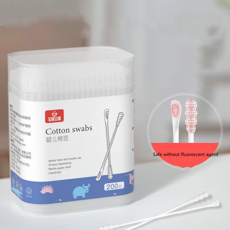 200 baby cotton swabs, double-ended sterile cotton swabs, spiral head, ear and nose multifunctional cleaning stick