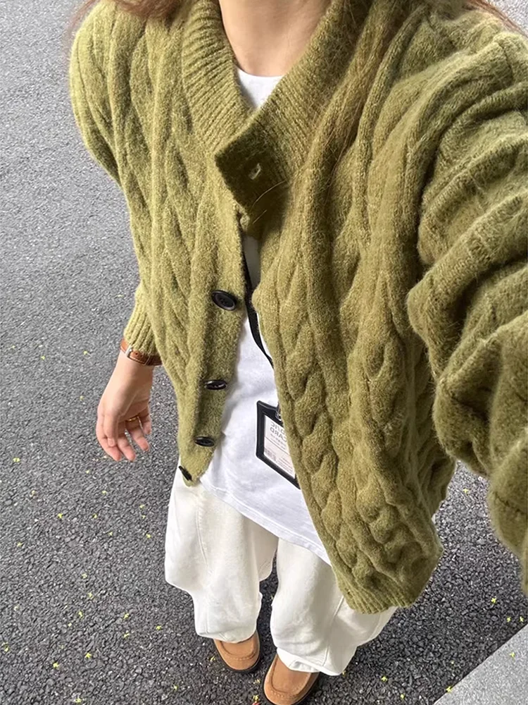 

Кардиган Cleanfit Avocado Open унисекс, свободный вязаный свитер, осенне-зимний, вязаный с узором косы, для пар, в стиле кэжуал