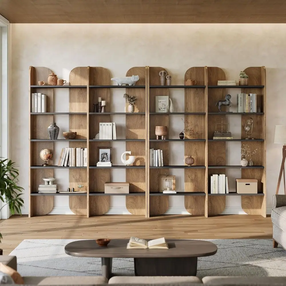 Double Wide 5-Tier Bookshelf, 70.87 Tall Open Shelving Unit for Home or Office, Brown & Black