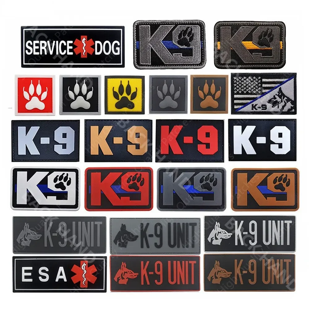 3D PVC K9 Rescue Service Dog Military Dog Hook and Loop Patch Badge Luminous Tactical Backpack Stick Clothing Reflective Armband