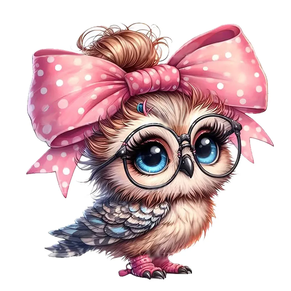15cm/10cm Cute Owl Wearing Glasses and Pink Bow Decals, Waterproof Stickers for Car, Laptop, Wall and Glass Surface