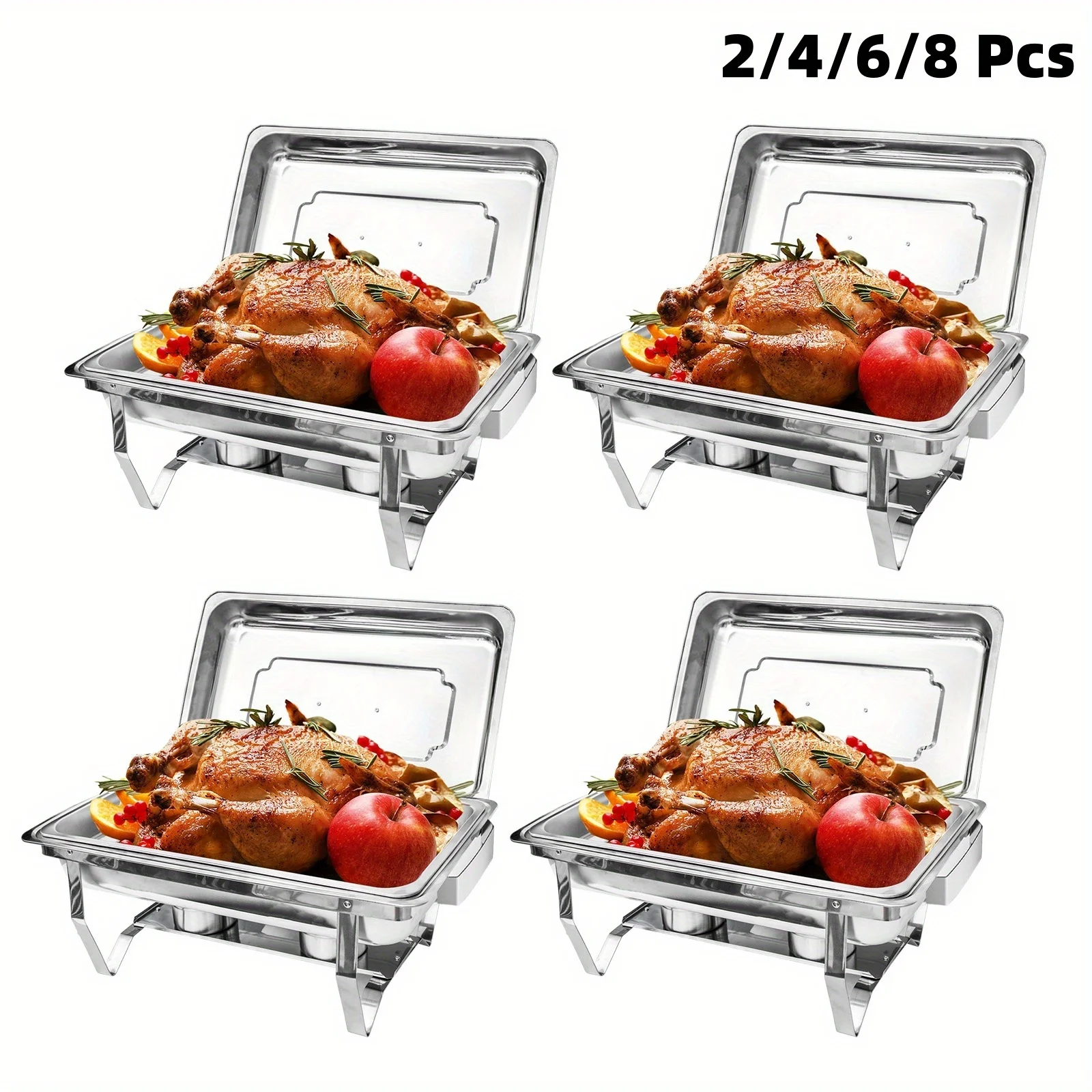 2/4/6/8pcs Chafing Dishes Full-Size Rectangular Stainless Steel, Large 9QT Food Pans, Water Pan, Only for Cooking