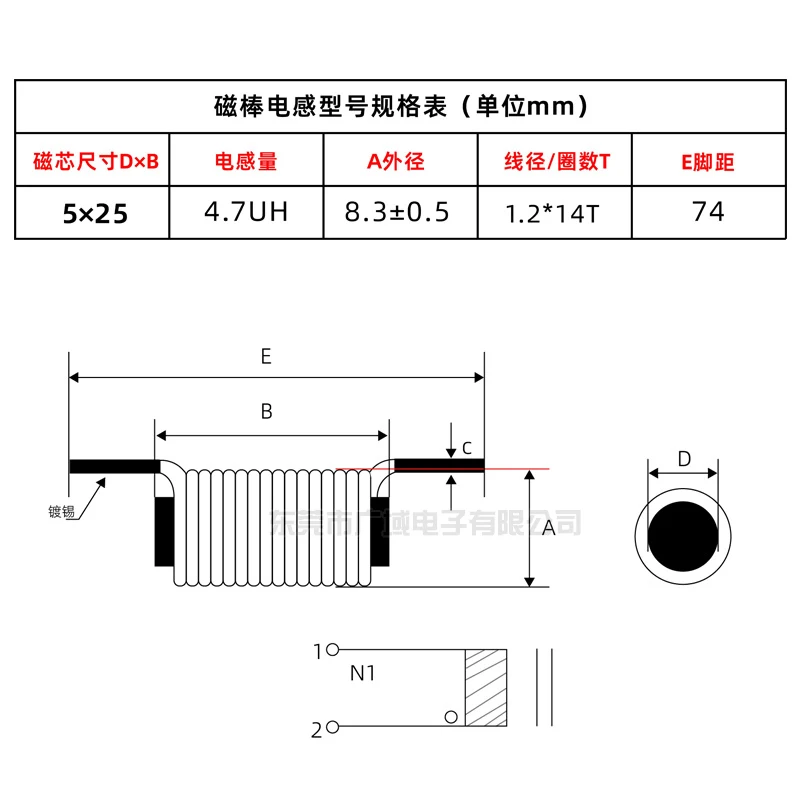 InEventR Bar Core Coils, Horizontal, Les deux côtés, Out Legs, Longueur 30mm, 5x25mm, 4.7UH, 1.2x14T, Le plus récent