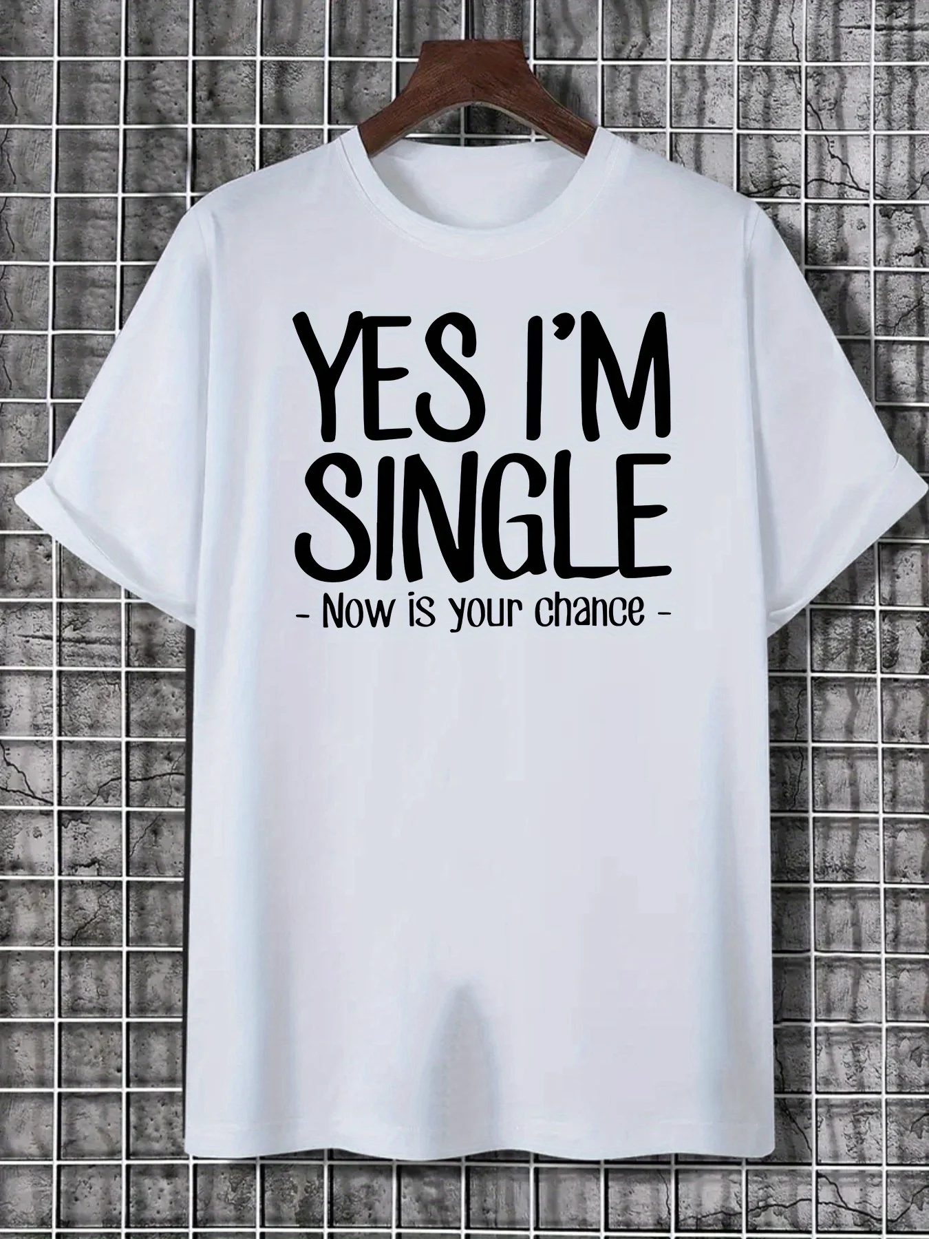 [Summer Tee] Polyester Men's White T-Shirt | "Yes, I'm Single - Now is Your Chance" Tattooed Arms Design