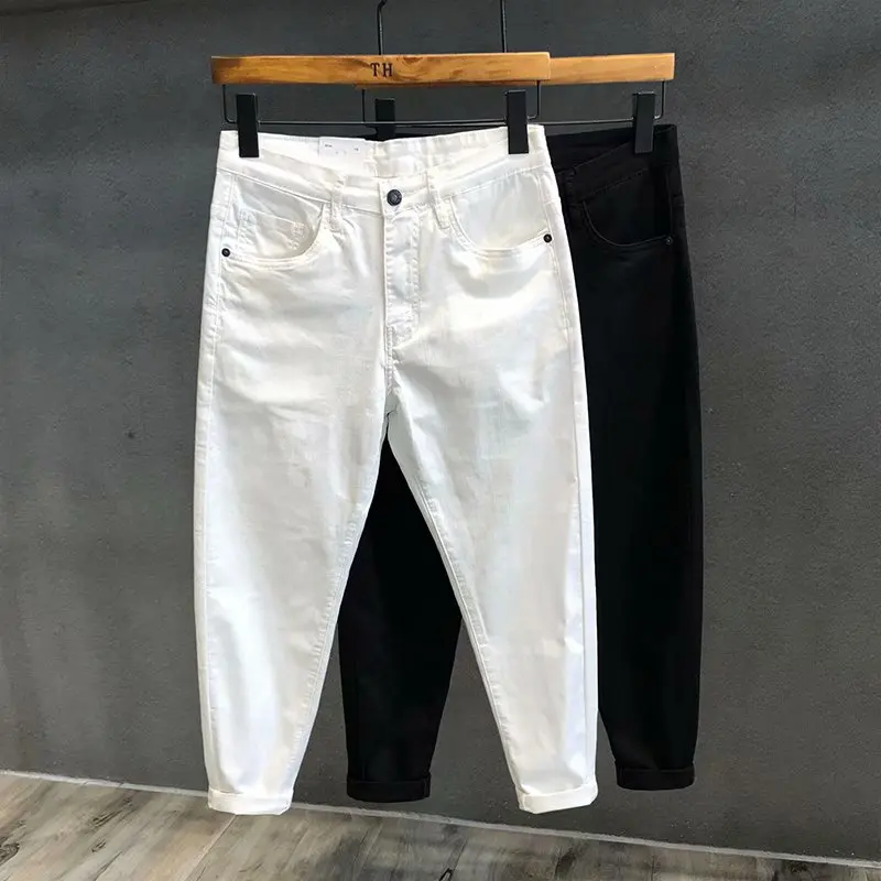 

Men's Casual Slim Fit Jeans orts Pure Bla mid Waist Zipper Fly Faionable Spring Summer Youth ular Straight Leg Jeans