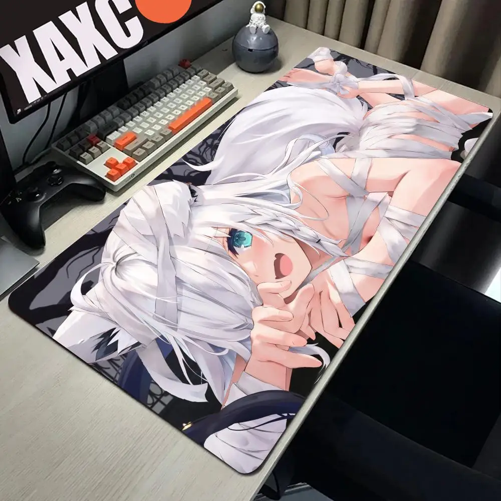 

Shirakami Fubuki Mouse Pad Laptop Hololive Black And White Keyboard Rug PC Kawaii Anime Girl Mousepad XXL Gamer Cabinet Desk Mat