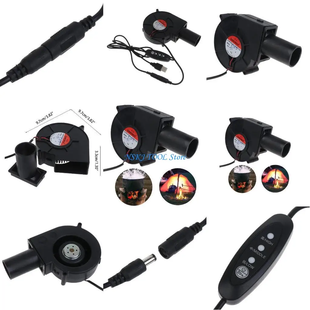 

L8RC 9733 5V USB Powered Barbecue Fan Air Blower Camping Grill Cooking Fan Portable BBQ Fan 2600R 3W 0.6A Cooling Fans