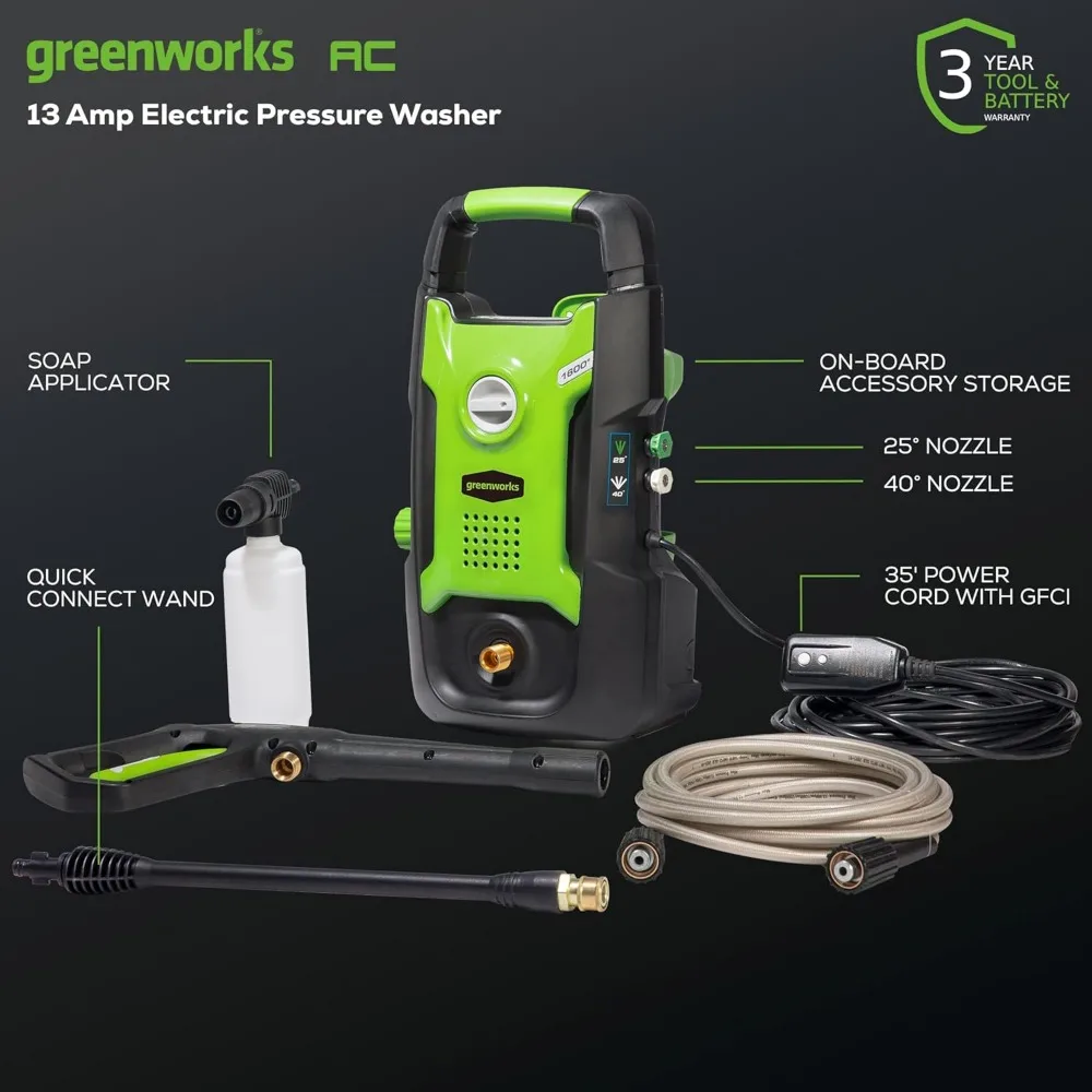 Compact Electric Pressure Washer, 1.2 GPM, CSA Certified, Lightweight with 20 FT Hose & 35 FT Cord for Cars, Fences, Patios