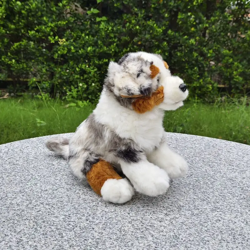 L26cm bonito simulação pastor australiano boneca de pelúcia flor cão brinquedos crianças presentes aniversário