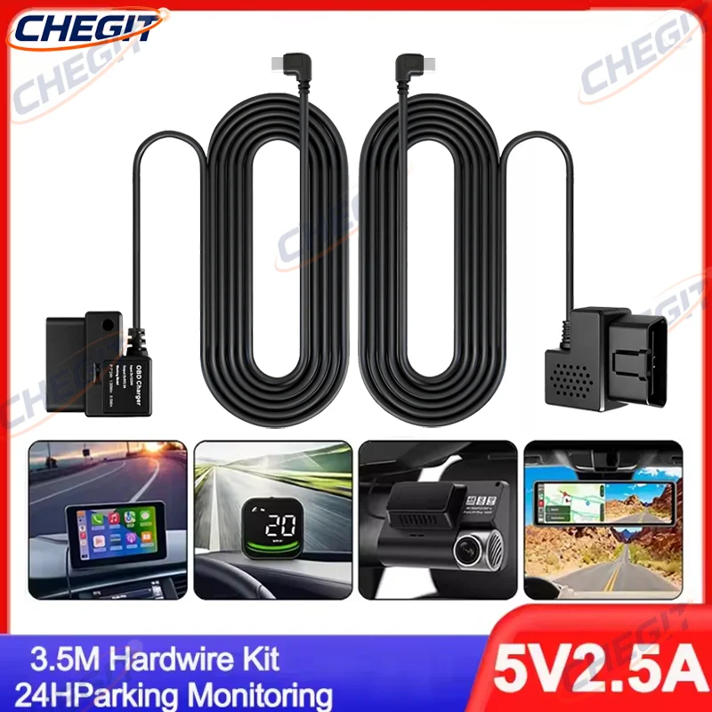 Kit de cables duros OBD para cámara de salpicadero con puerto tipo C, cable de alimentación de 12V-24V a 5V, protección de bajo voltaje, soporte para modo estacionamiento