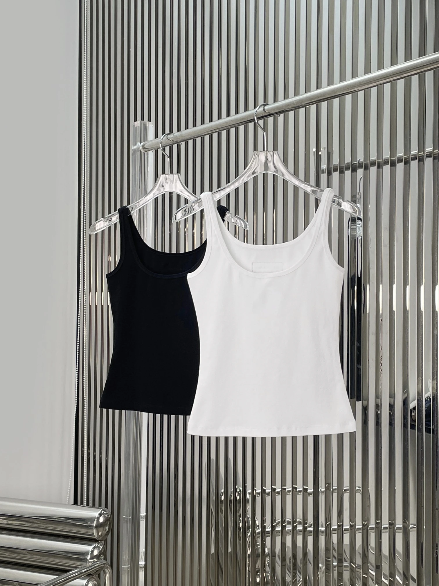 

Elegant Moon Stitched Women's Tank Top Slim Fit Base Layer Shirt Inner Wear Black White Cotton U-Neck H-Shape Vest
