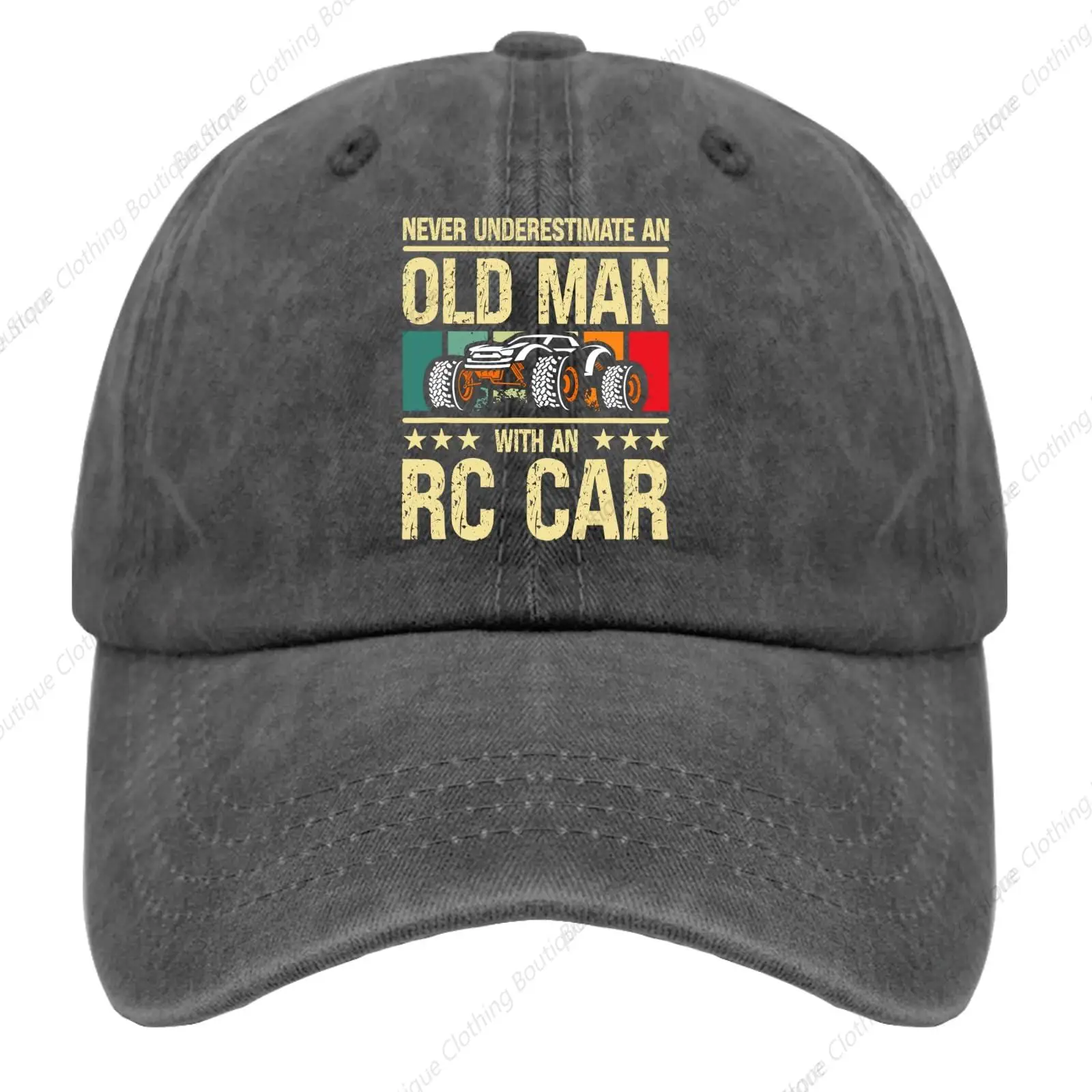 

Never Underestimate an Old Man with an RC Car Hats for Men Baseball Caps Vintage Washed Running Hats Light Weight, Pigment Black