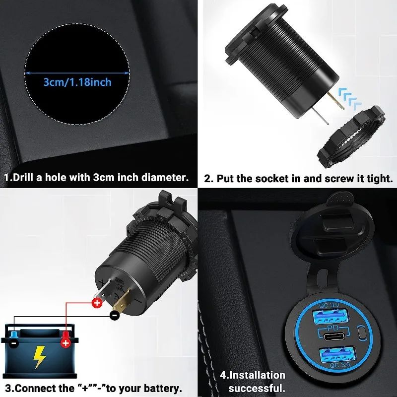 شاحن سيارة QC3.0 ذو 3 منافذ مع مفتاح طاقة، محطة شحن متعددة الوظائف من أمازون رائجة البيع، حماية IC الذكية للأمان #2