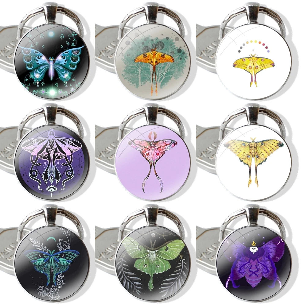 Comet Moth Customizable Keychain Handmade Glass Cabochon Key Ring Holder Pendant Key Chains