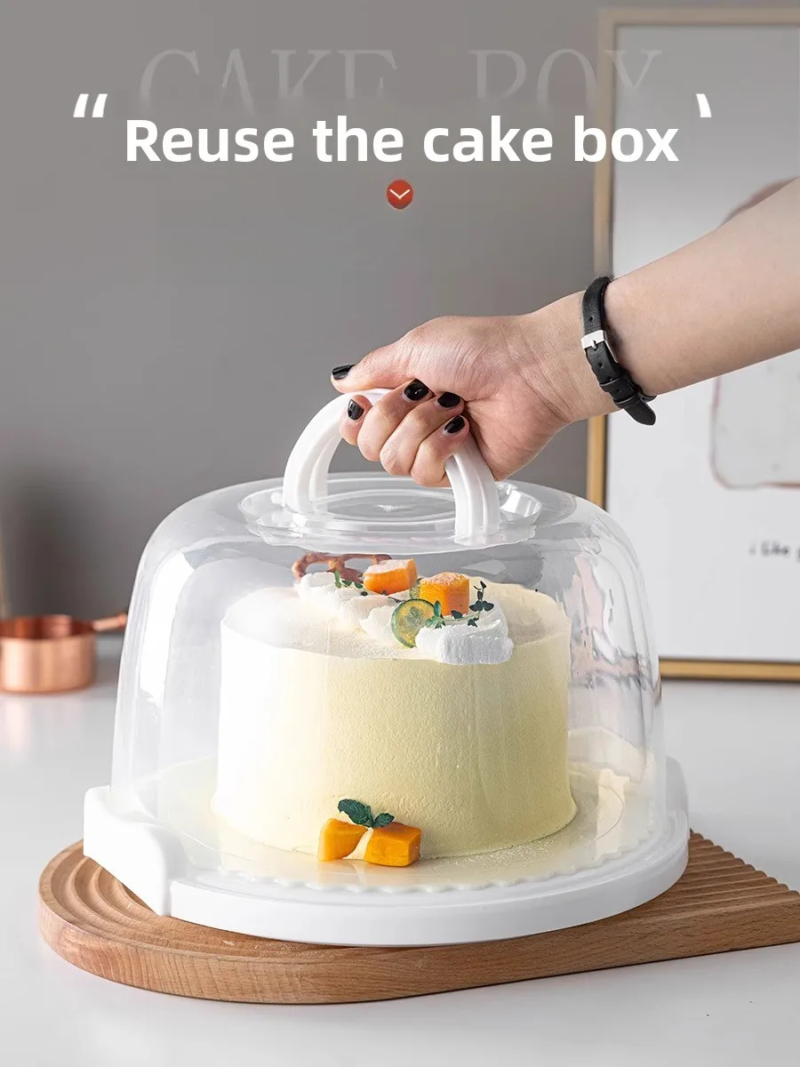 

Portable Clear Sealed Reusable Birthday Cake Holder Keep Fresh Baking Carrier Tray Food Grade PP Dessert Container with Handle