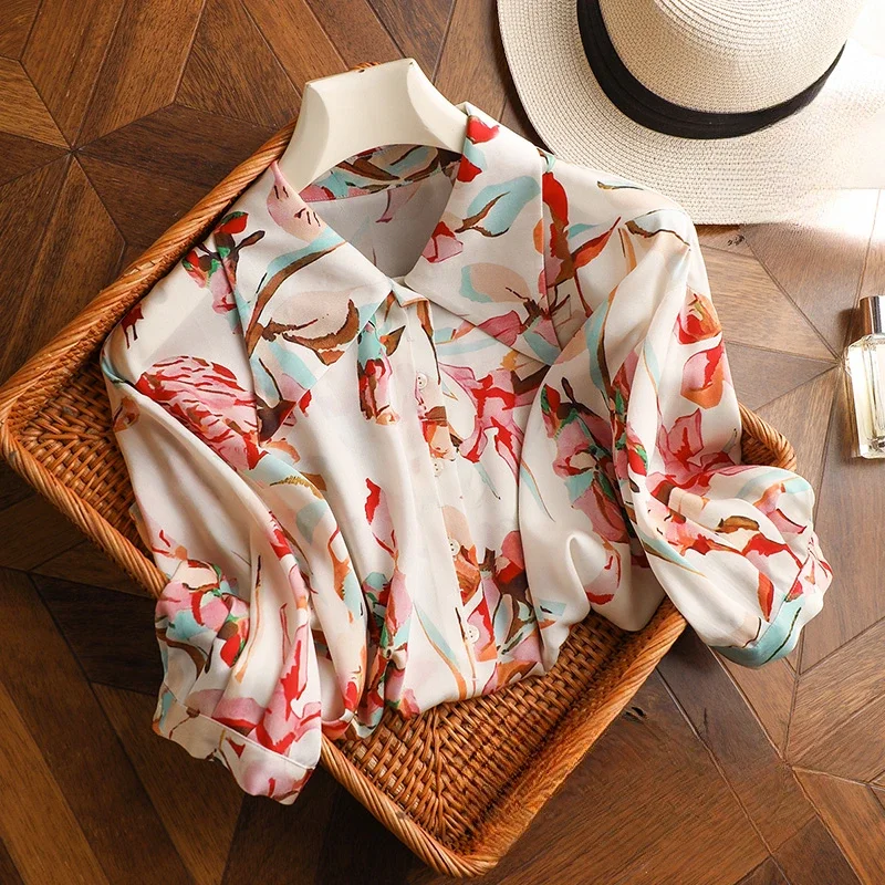 

Chiffon Vintage Women's Shirt Summer Prints Blouses Loose Fit Short Sleeve Women Tops Fashion Clothing 2024 Korean