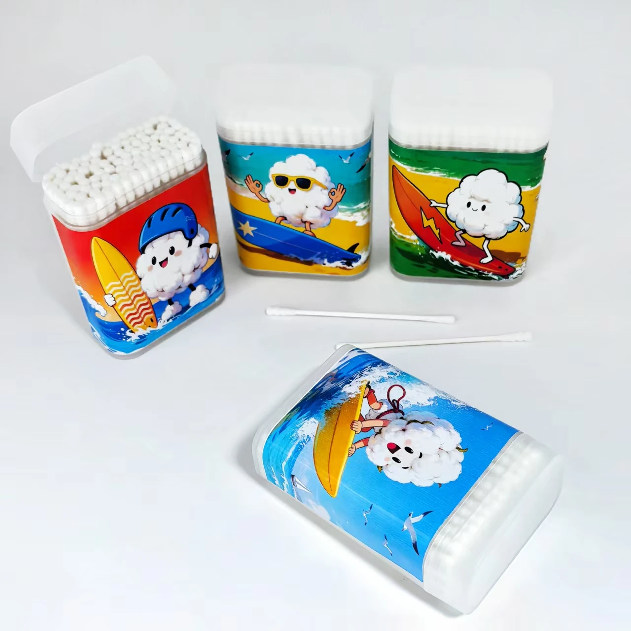 400개 비치 시리즈 창의적인 면봉 서핑 테마 정밀 축 면봉 양면 나사형 면봉 스틱