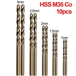 10pcs/set HSS M35 Cobalt Drill Bits 1-3mm for Metal/Stainless Steel - High-Speed Steel Cobalt Coated Drill Bits with Enhanced