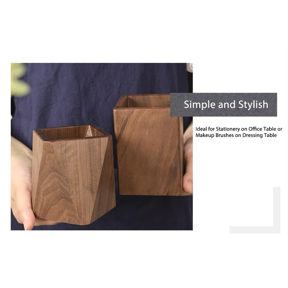 Black Walnut Wood Wooden Pen Holder Rhombic Shape Large Capacity Wooden Pen Stand Stable Smoothing Wooden Pencil Holder