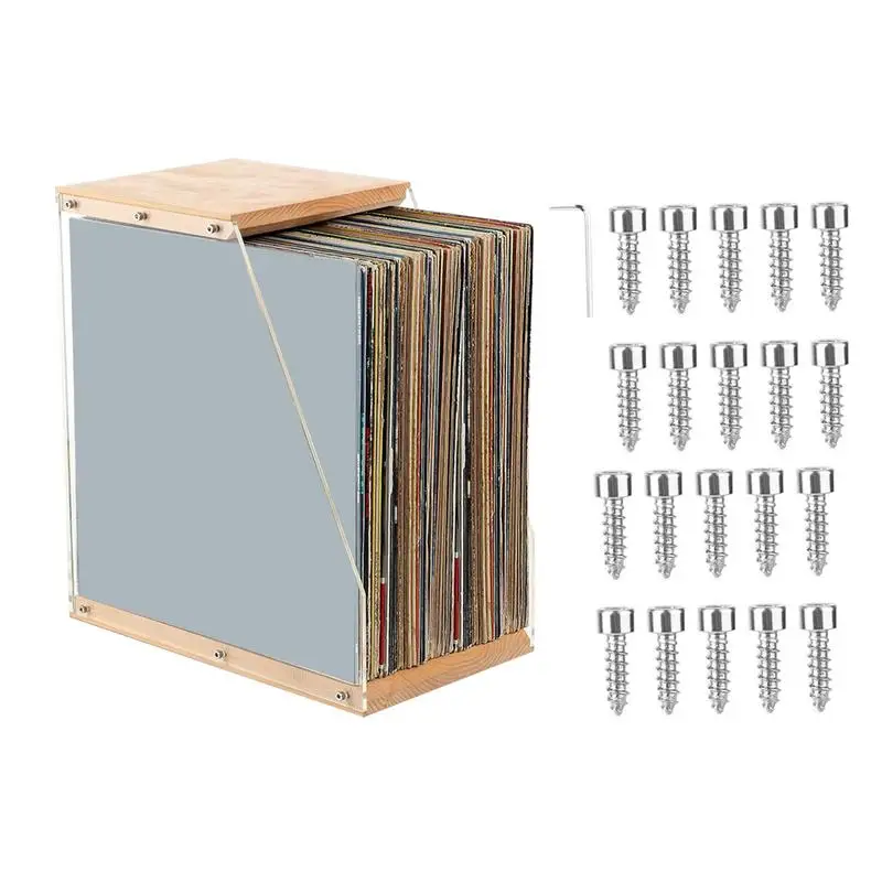 Record Holder for Albums Desk Stand Record Organizer Large Wooden Record Rack, Clear Display Rack Storage Organizer 14x13x8 inch