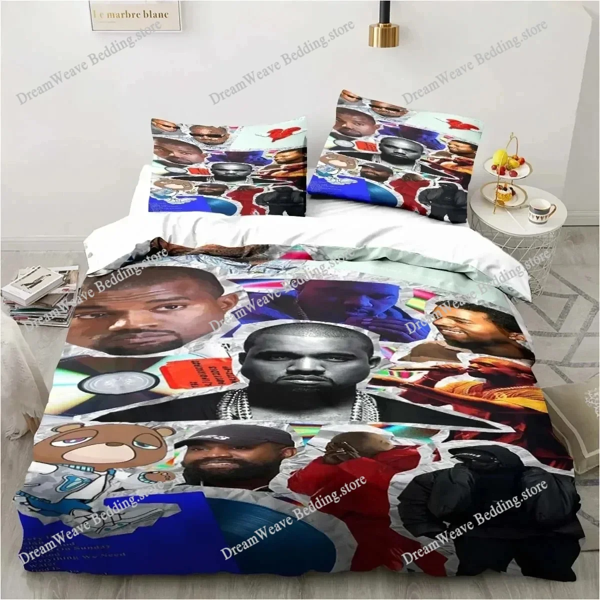 

3D Rapper Kanye West Bedding Set Duvet Cover Bed Set Quilt Cover Pillowcase Comforter King Queen Size Boys Adult Bedding Set