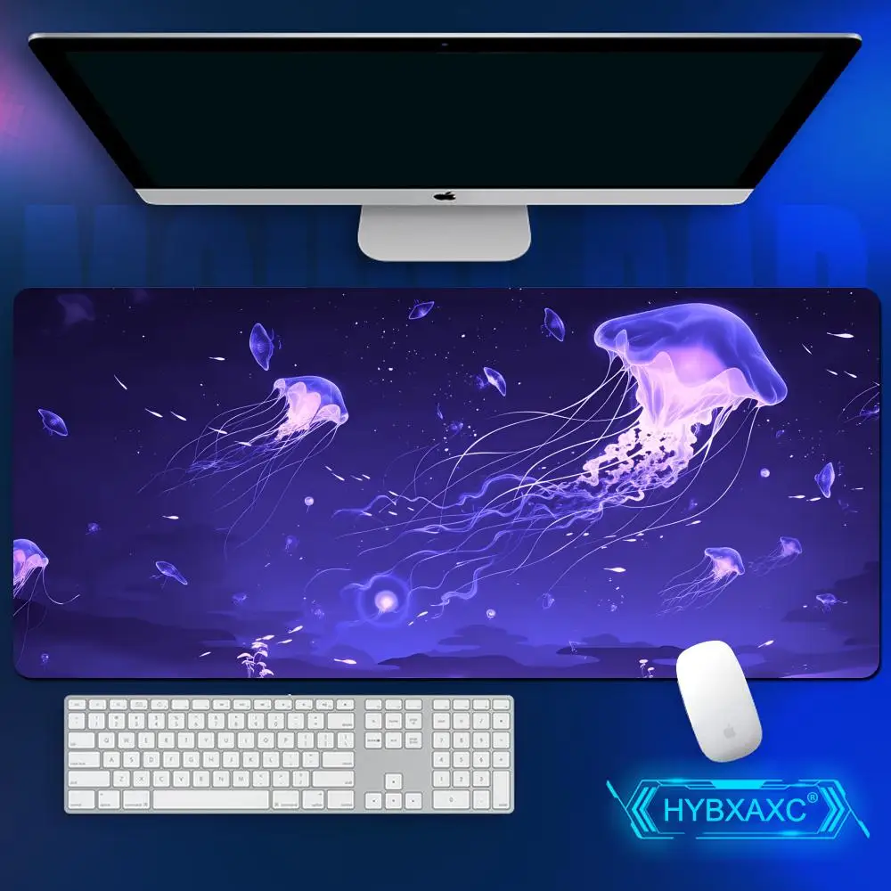 

HYBXAXC Long Hair Lady Mouse Pad Light Blue Jellyfish Large Mousepad Keyboard Pad with Non-Slip Rubber Base Stitched Edge