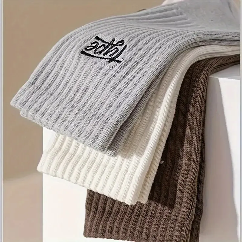 6/12 Pairs Men Anti Odor Sweat Absorbing Crew Socks Fashionable Letter Printing Soft Comfortable and Breathable Casual Socks﻿