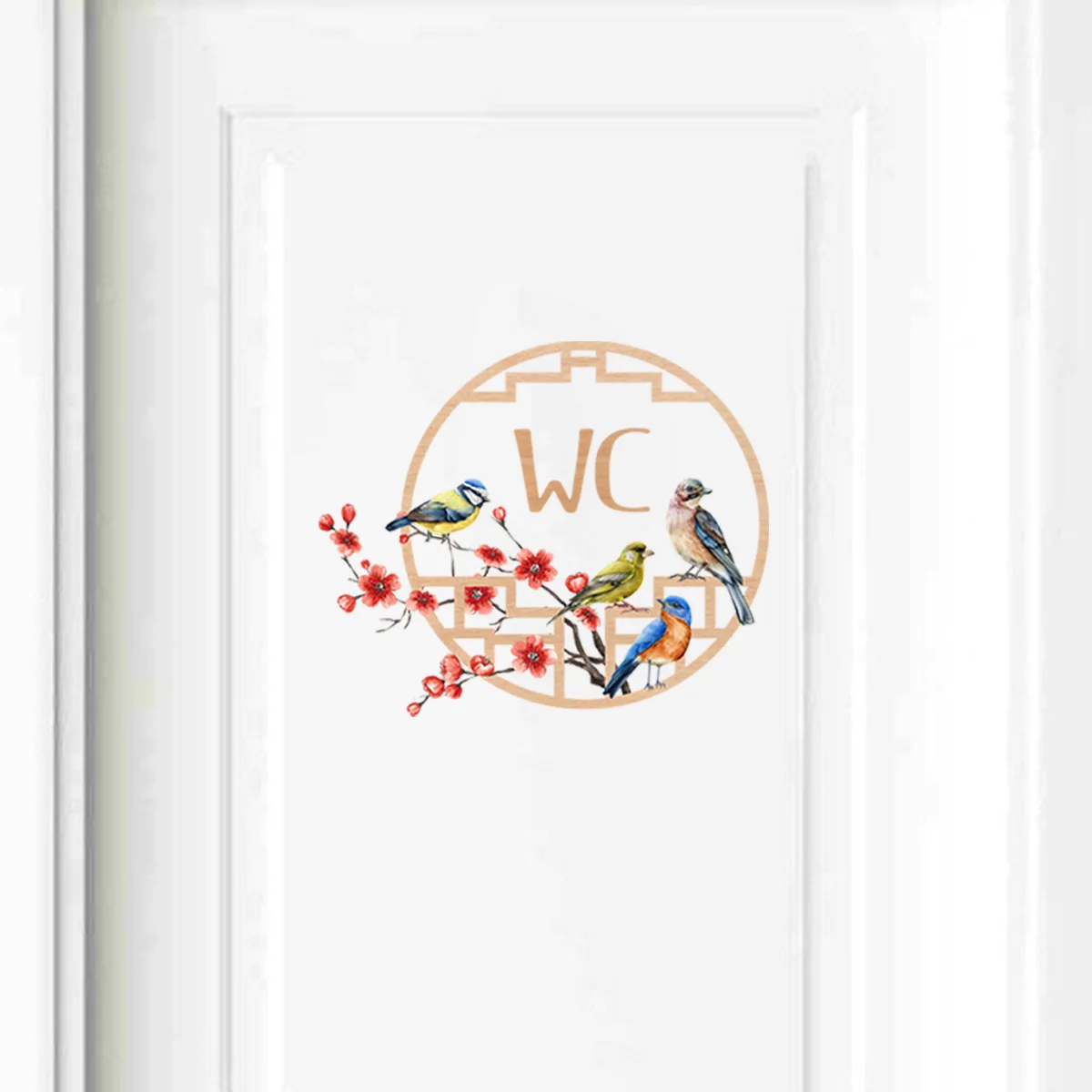 25*30cm English Slogan Wc Branch Bird Cartoon Wall Sticker Living Room Bedroom Study Toilet Door Sticker Decorative Wall Sticker