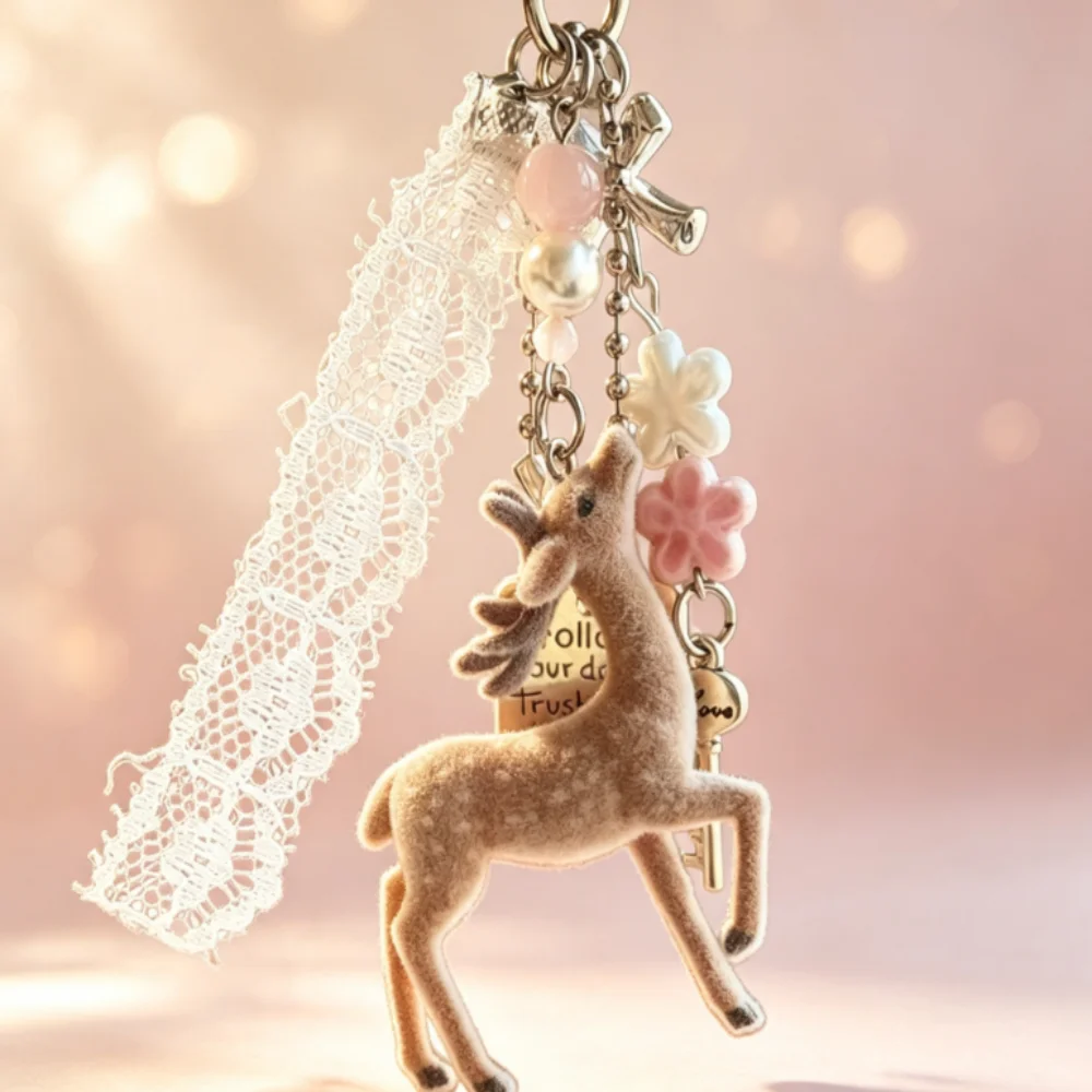 Fashion Jewelry Keychain Flocked Deer Keychain Flocked Deer Keychain Cute For Women Friend Gatherings Daily Outings