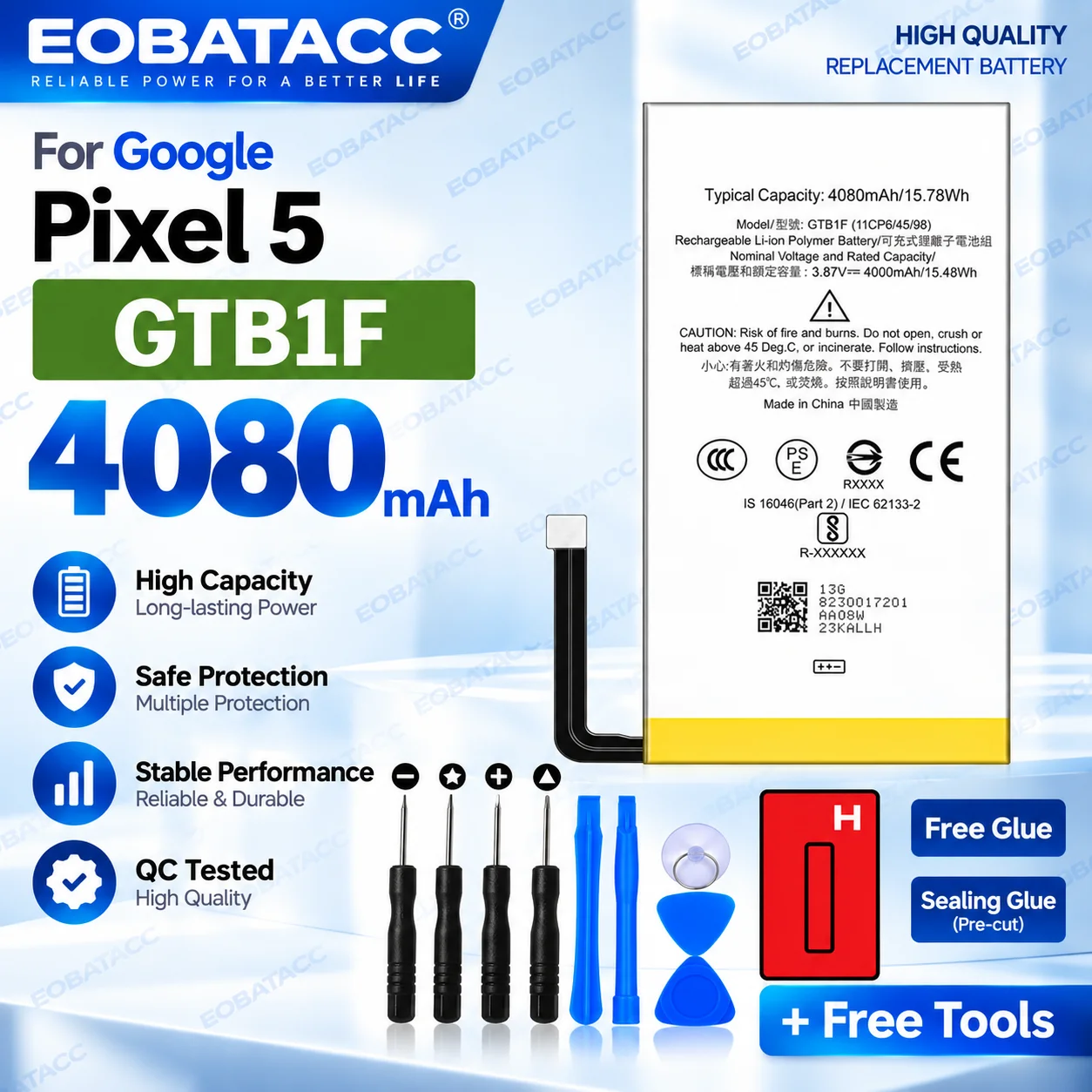 New High Quality Safe Durable GTB1F Battery For Google Pixel 5 Replacement Long Lasting+Free Tools