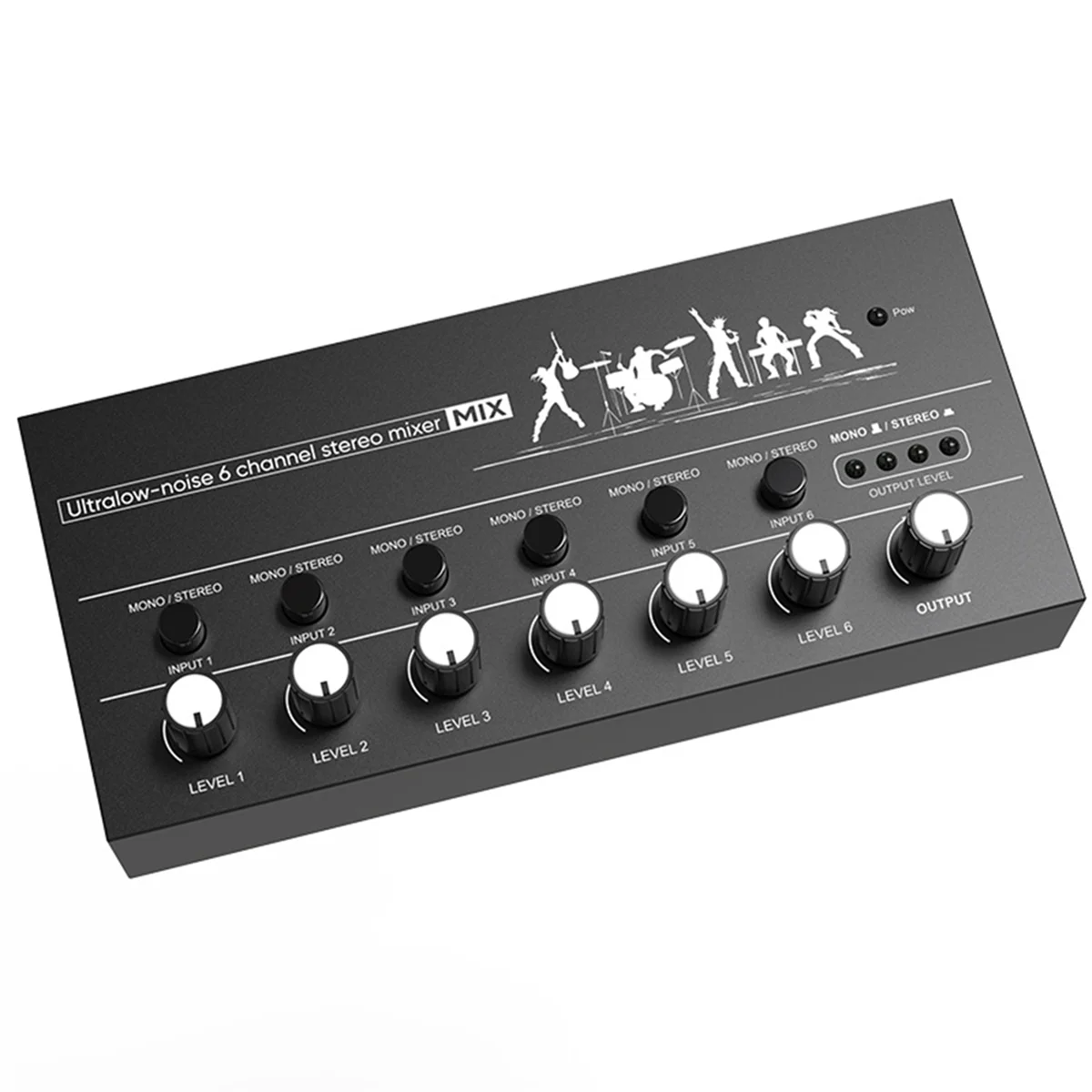 

6-Channel Audio Mixer Ultra Low Noise Line Mixer Easy Operation Stereo Mixer for Guitars Bass Keyboards and Stage Mixing