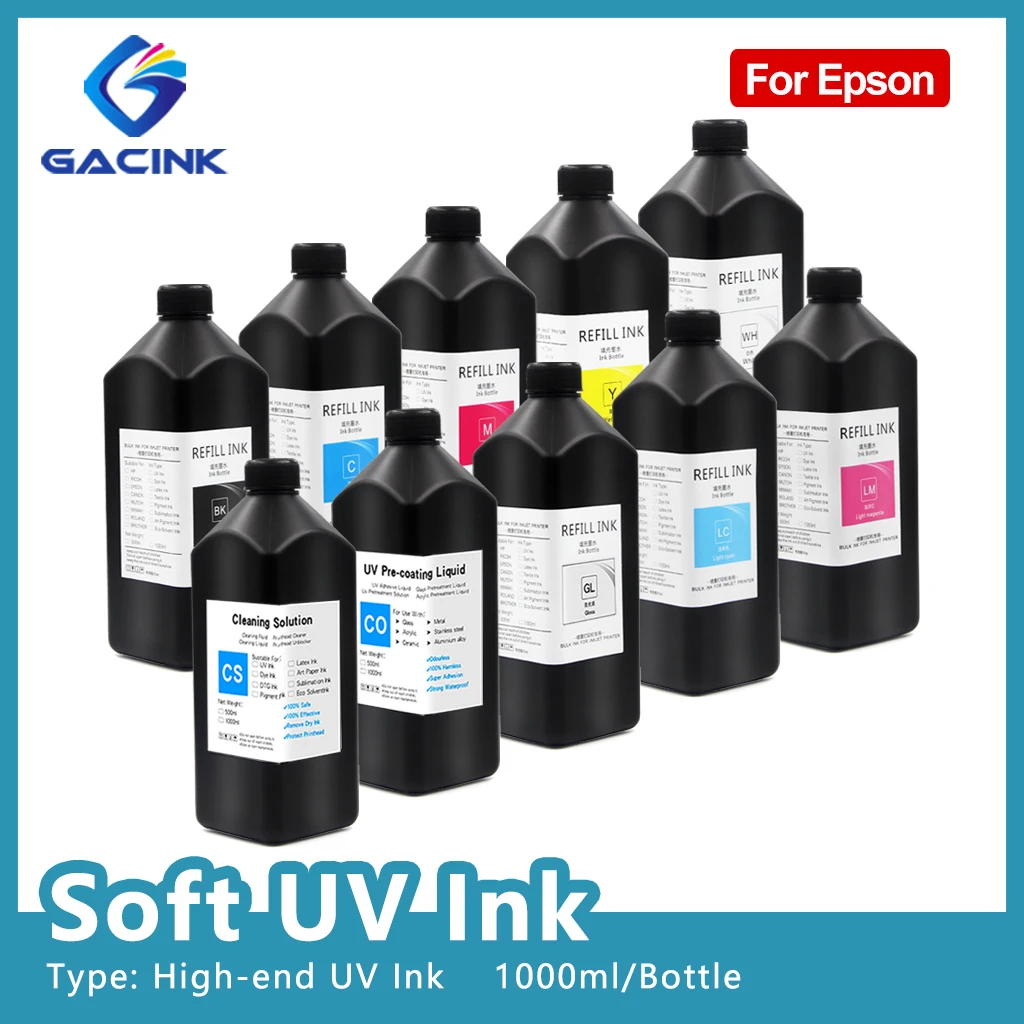 Tinta UV Curable LED de alta gama para impresora Epson DX5, DX7, XP600, TX800, cabezal de impresión UV plano, 1000ml/botella