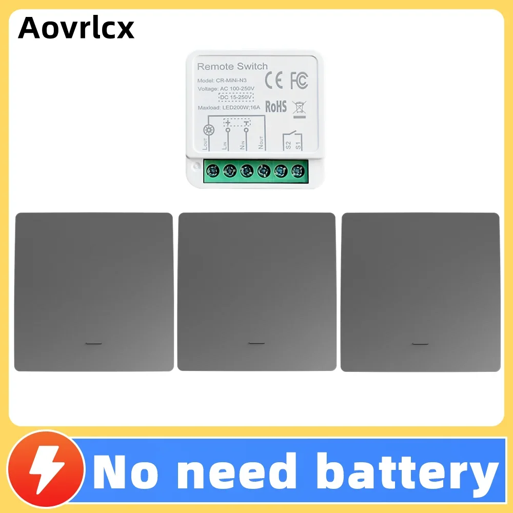 Aovrlcx Smart Home gris interruptor inalámbrico autoalimentado para luces Kit de interruptor cinético interruptores de luz remota botón inalámbrico