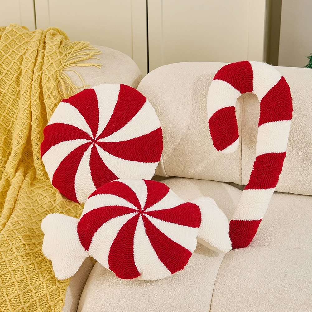 1PC Christmas Pillow Striped Cane Candy Socks Snowman Christmas Gift Holiday Decoration Containing Fillers