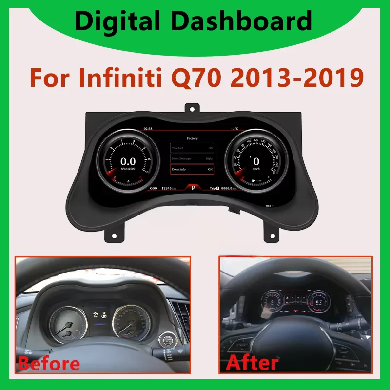 

12.3 inch LCD Dashboard Digital Dashboard For Infiniti Q70 2013 2014 2015 2016-2019 Panel Speedometer Virtual Cockpit Instrument
