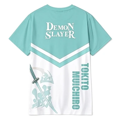 Tokito Muichiro Breathable Mesh Mint White Contrast Mist Anime Printed Casual Loose Quick Drying T-shirt