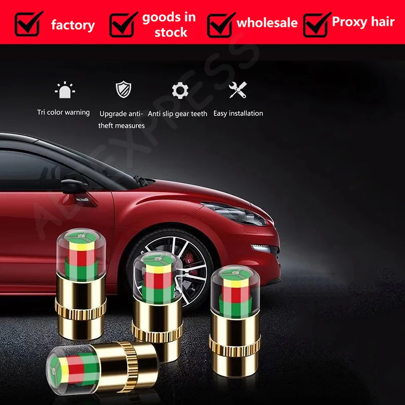 

Set of DIY Car Tyre Pressure Indicator with Alert Monitoring Valve Cap Sensor