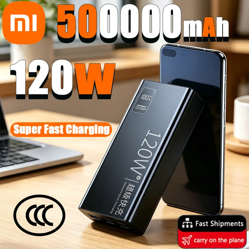 

Портативное внешнее зарядное устройство Xiaomi 120W 500000 мАч с высокой емкостью и быстрой зарядкой для iPhone, Samsung, Huawei