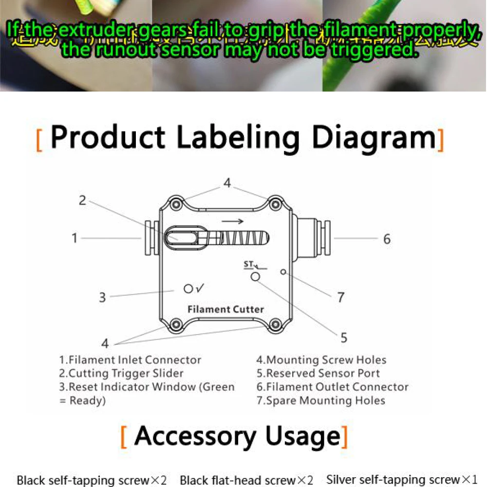 Anti-Jam-Filamentschneider Hochwertiges Filament-Kit für Bambulab Anycubic Flashforge 3D-Drucker DIY Voron Vermeidet Leerdruck – Detail 12