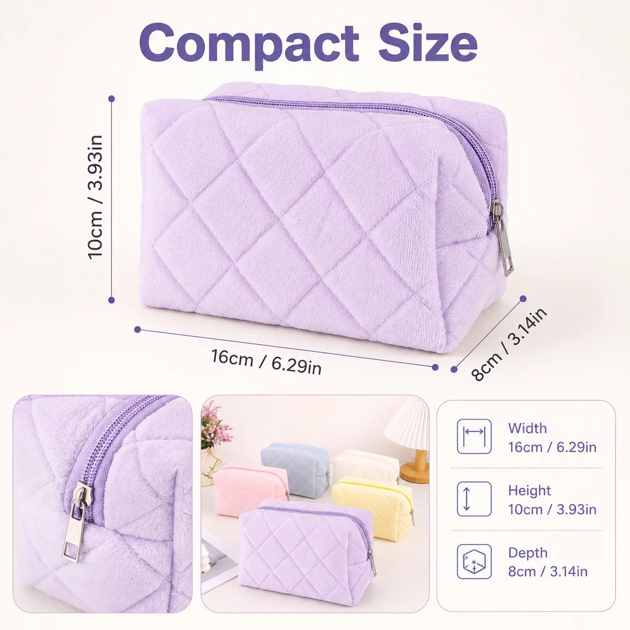 Solid Color Portable Quilted Pencil Case, Student Portable Stationery Storage Bag, Stylish Back-to-School Season Gift