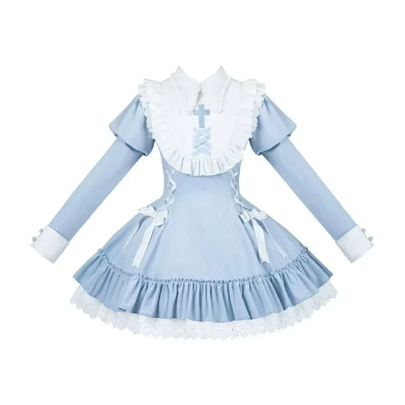 Japanischer Lolita-Stil Süßes Mini-Kleid Harajuku Kawaii Y2k Kleid Elegantes Koreanisches Modekleid für Frauen Chic