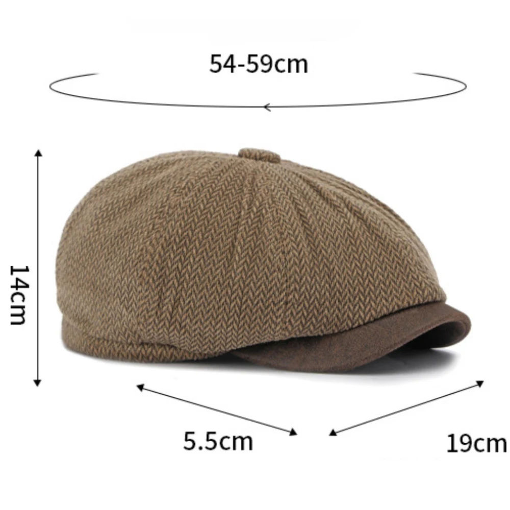 HT5163 Newsboy-Mütze für Männer und Frauen, Vintage-Künstlermütze, Woll-Baskenmütze, Flachmütze, 2026 Neu, Dick, Warm, Fleece-Gefüttert, Achteckige Baskenmütze – Detail 1
