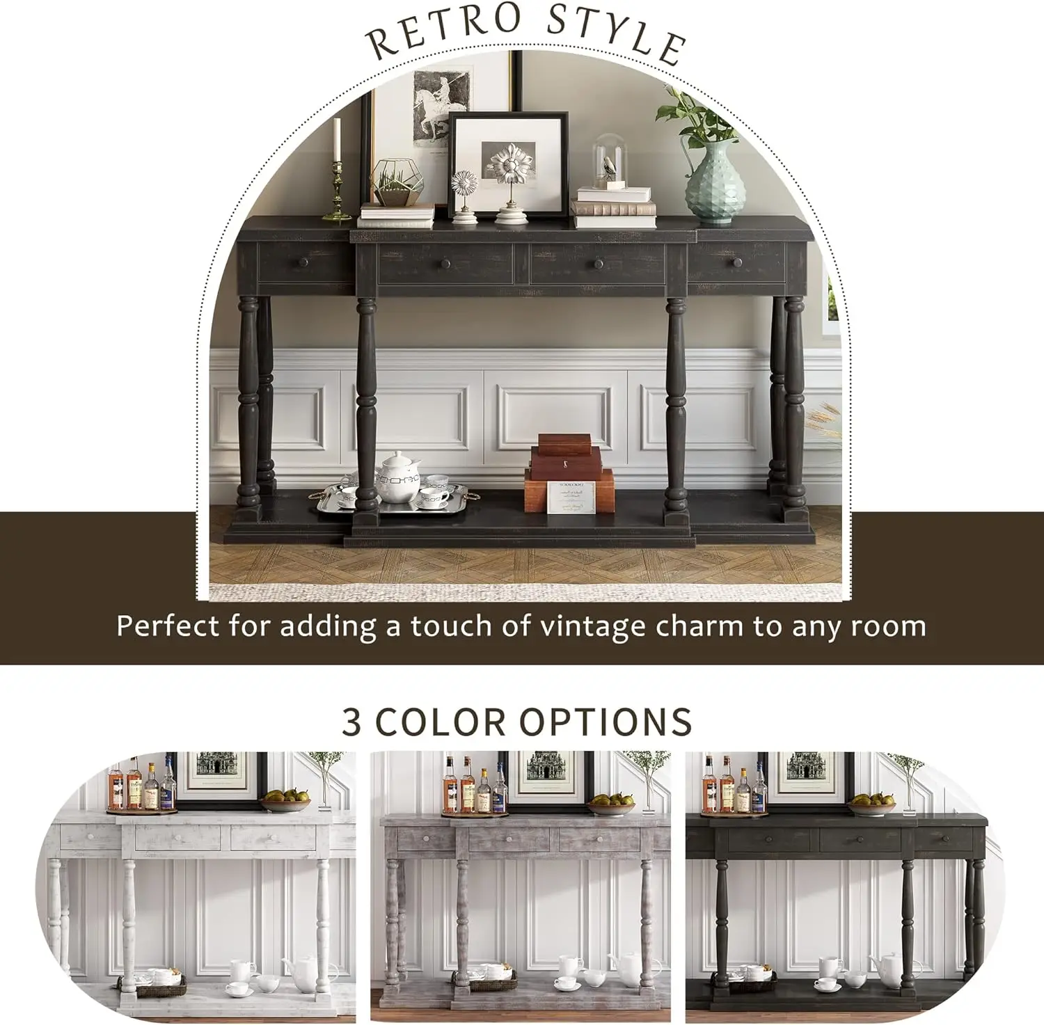 63" Rero Senior Console able  4 Fron Facing Sora Draers,ood Sideboard,ableop and 1 Shelf,for lay Living Roo