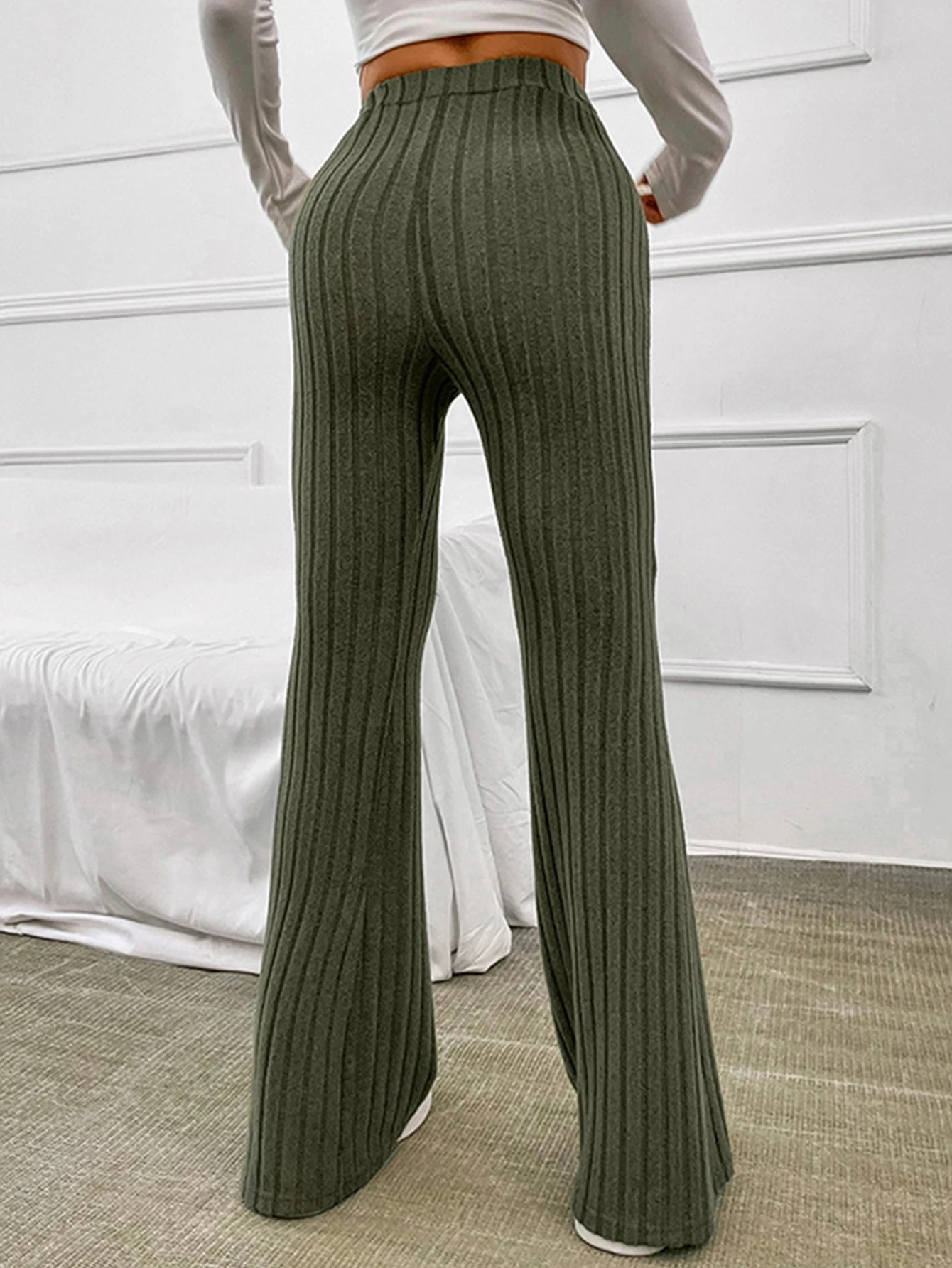 بنطال نسائي واسع بلون سادة بطول كامل مريح كاجوال يومي أساسي طوال الموسم ملابس رياضية على الطراز الكوري