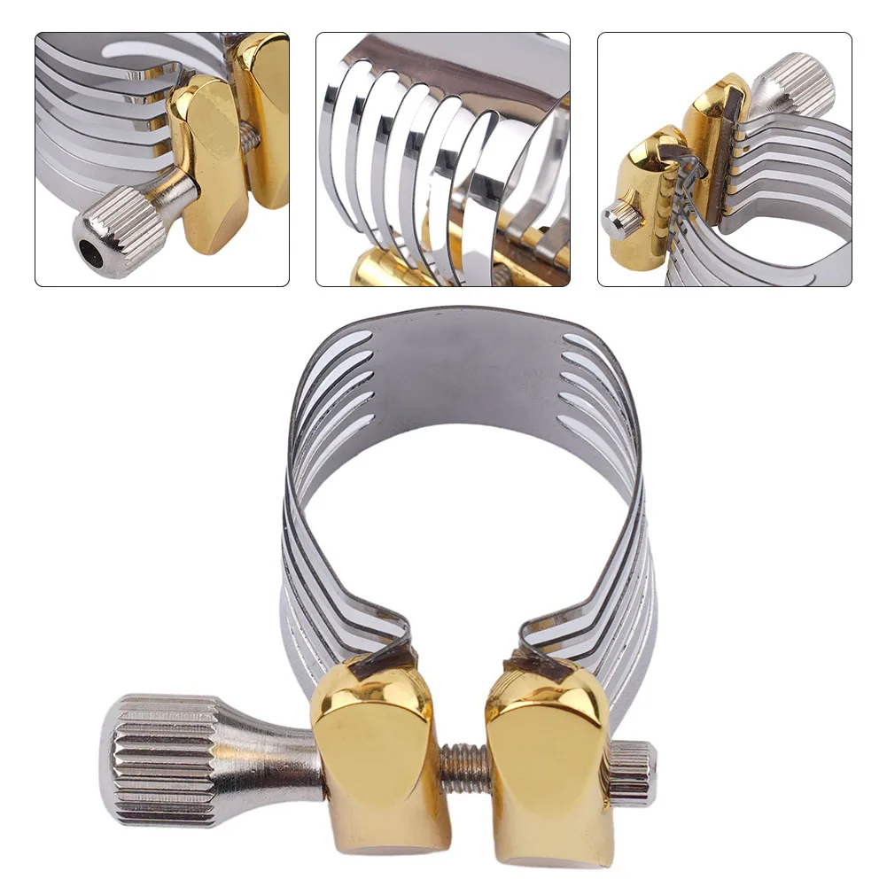 Saxophone Clip Sax Ligature Replacement Silver Stainless Steel Gold Metal Parts 67g Replacement For Alto / Tenor / Soprano