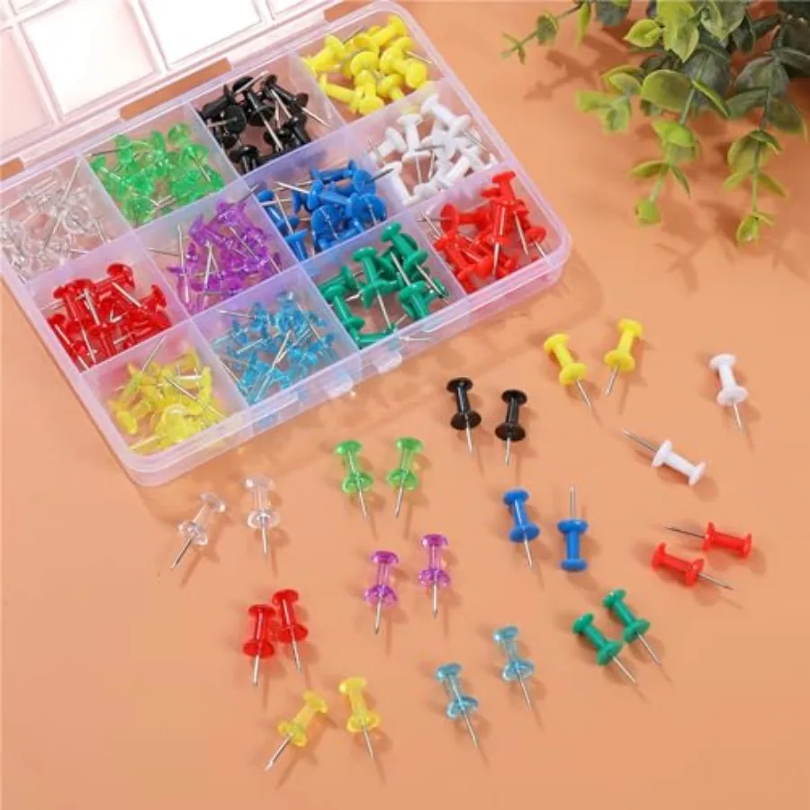 12 لون 150 قطعة دبابيس ضغط Strd الإبهام المسامير نقطة الصلب ودبابيس ضغط البلاستيك للوحة الإعلانات لوحة الفلين والجدار #6