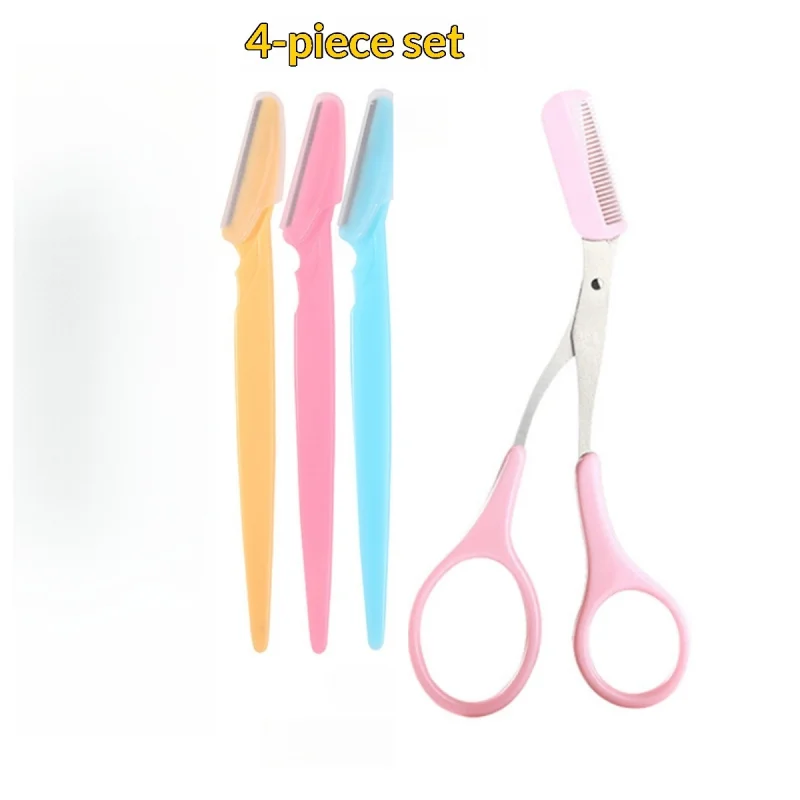 4Stainless Steel Eyebrow Trimming Scissors Set，Built-in eyebrow comb design，Precise eyebrow shaping without pinching the skin，Ea