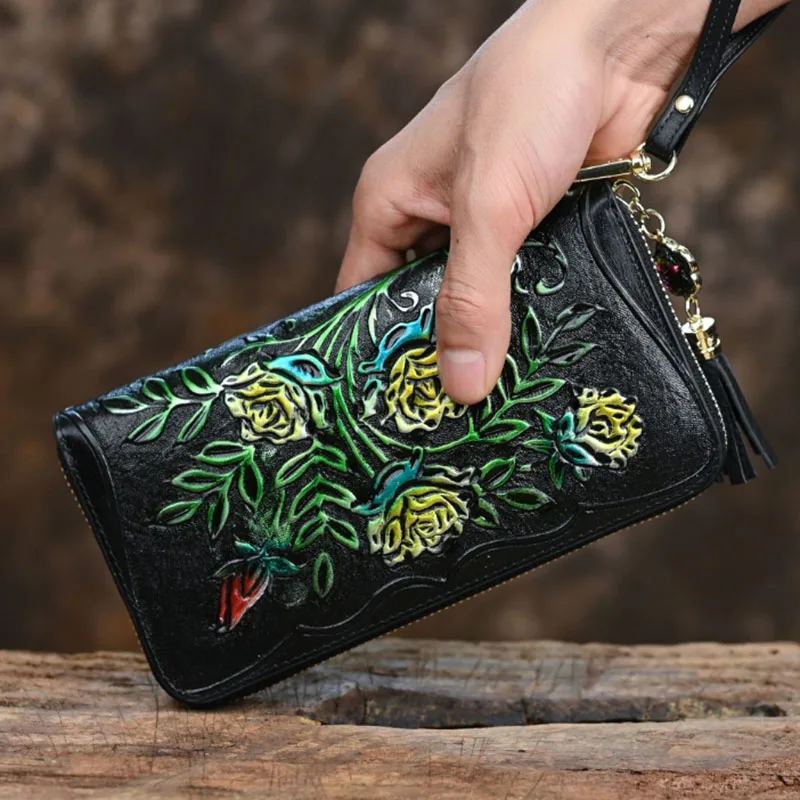 

2025 New Chinese style Genuine Leather Wallet - Retro Flower Design Lightweight Luxury Handmade Card Holder Bag