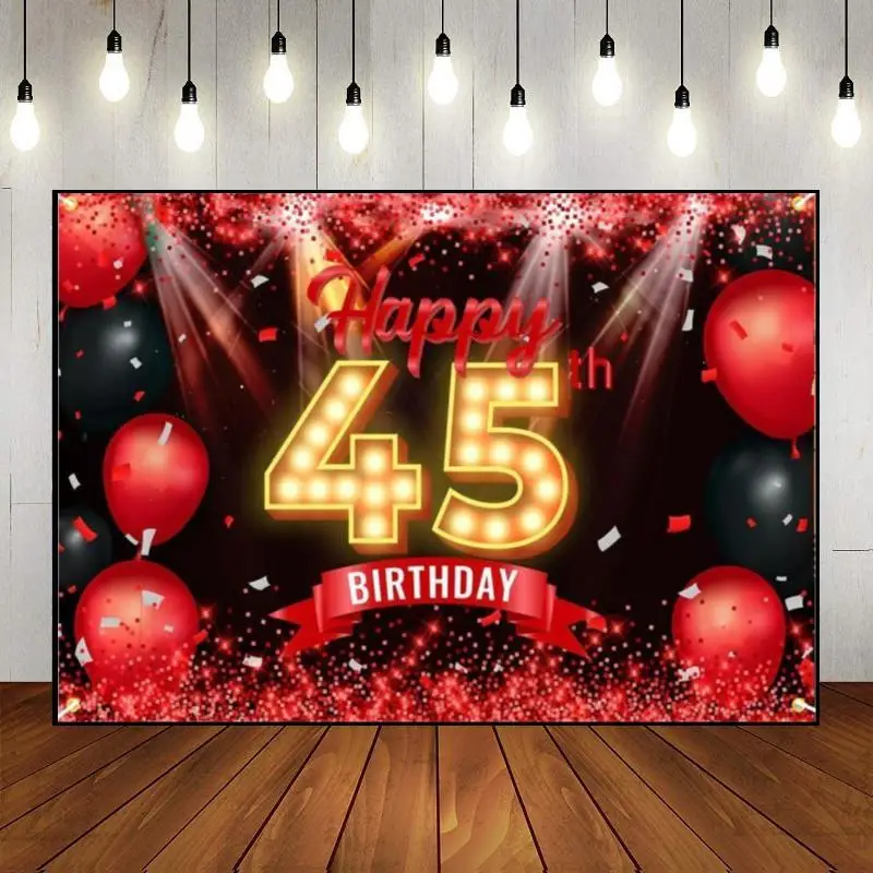 Happy 42th43th44th45th50th Birthday Photocall Background Golden Custom Backdrop Man Photography Queen Game Photo Rose Smash Cake