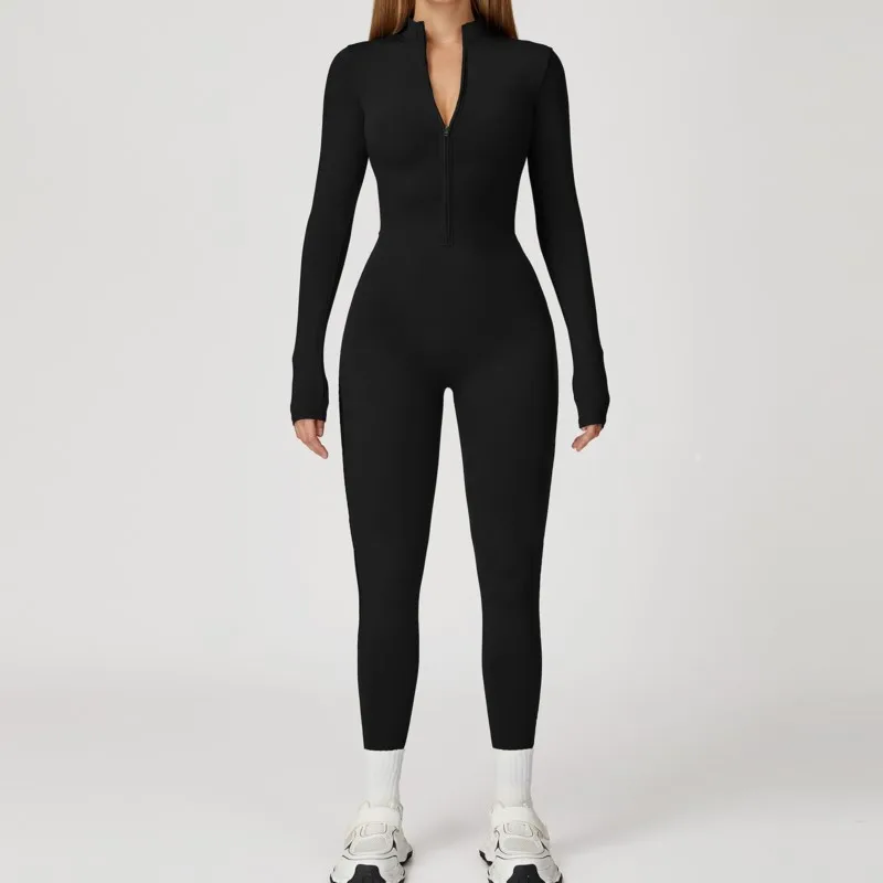 

Yoga Boilersuit One-piece Long Sleeved Sportswear Gym Zipper Jumpsuits Workout Women's High-intensity Fitness Skin-tight Garment